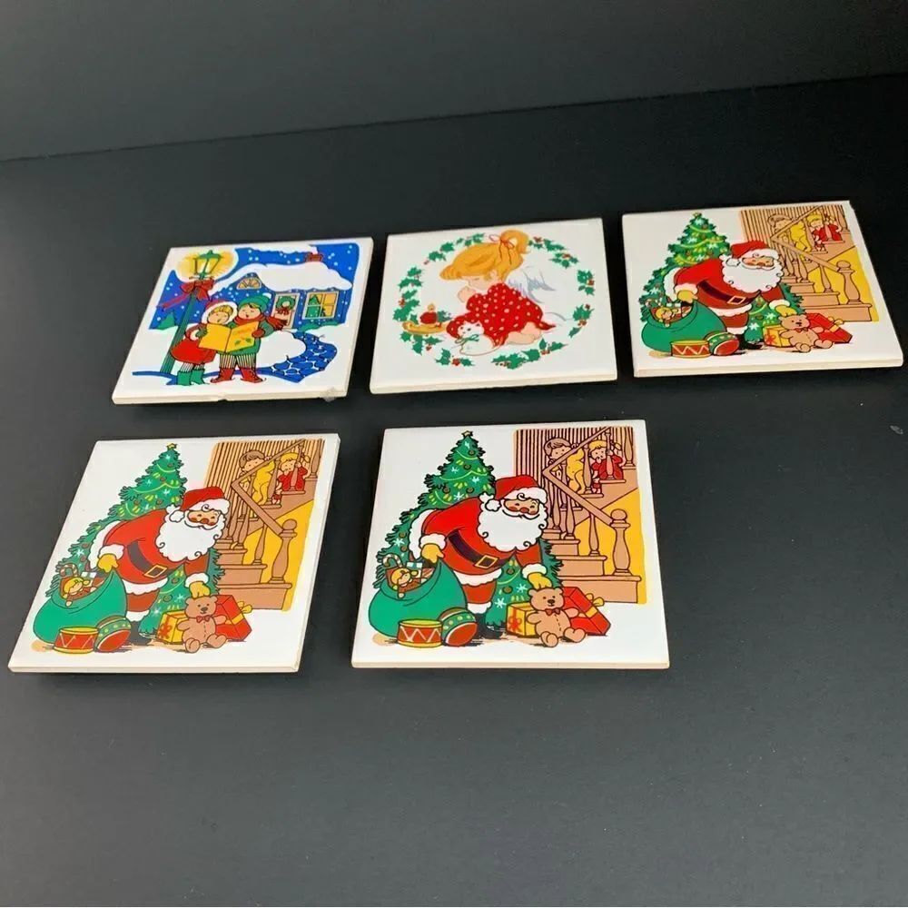 VTG Christmas Trivet Tiles Set of 5‎